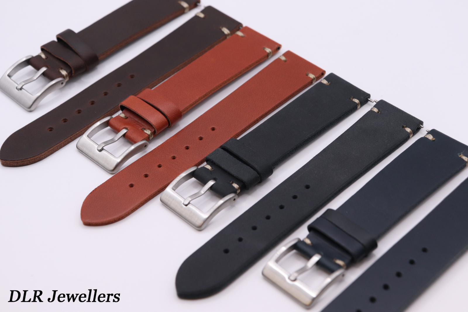 GENUINE Calf Leather Smooth Watch Strap Saddle Corner Stitch 18mm - 20mm - 22mm