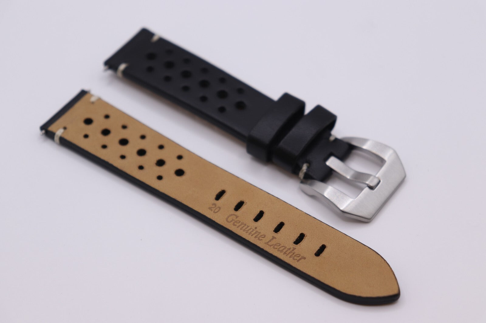 LUXURY 4mm Thick Stitched Black Calf Leather Perforated Watch Strap For OMEGA