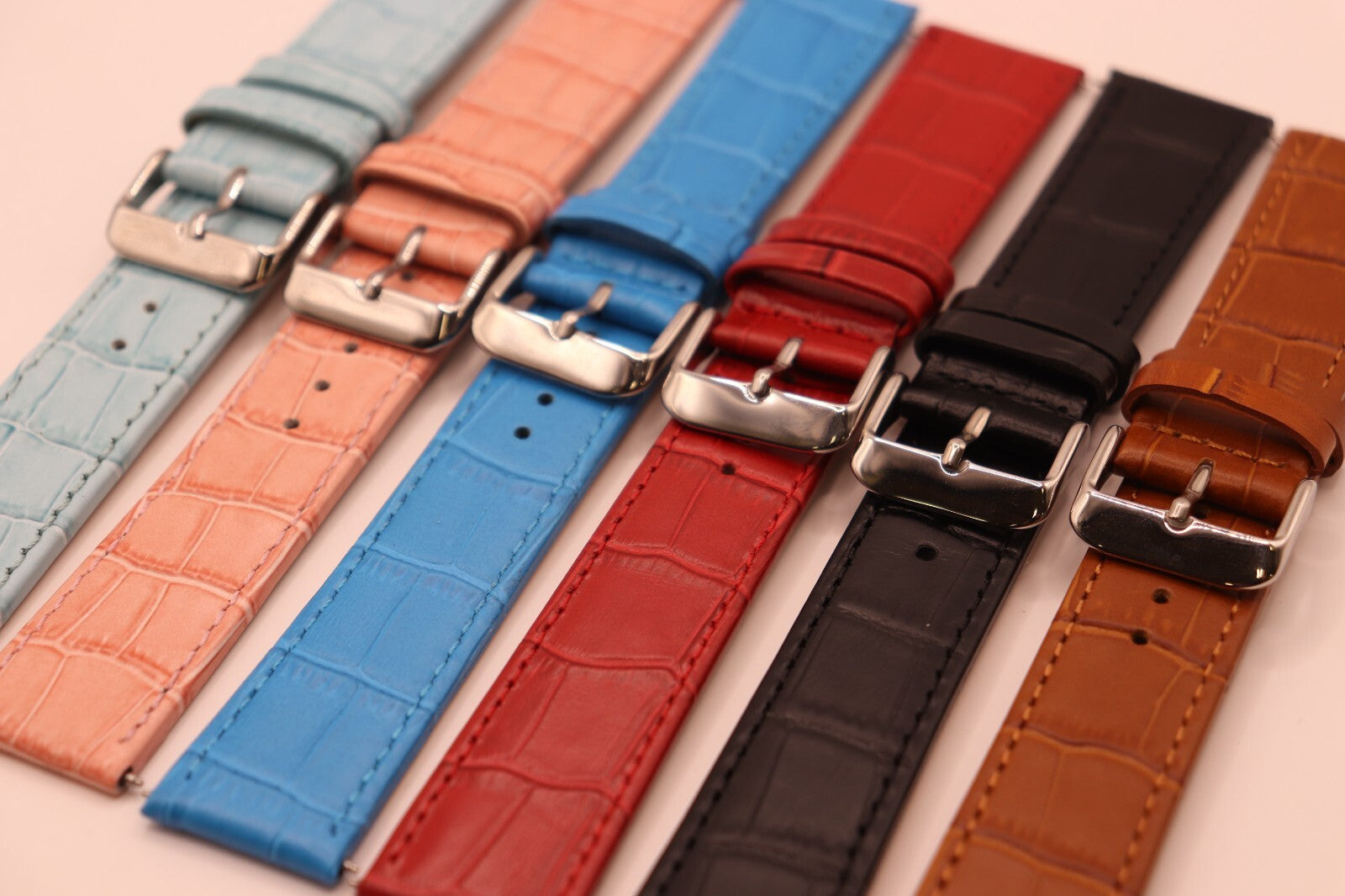 Coloured Crocodile Grain Italian Calf Leather Watch Straps - Extra Wide 20-30mm