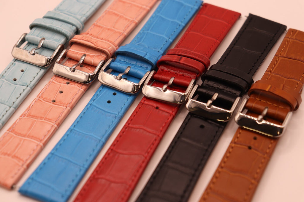 Coloured Crocodile Grain Italian Calf Leather Watch Straps - Extra Wide 20-30mm