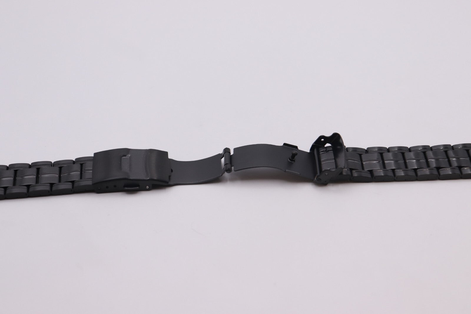Black Metal Semi Solid Link Watch Straps w/ 18-20-22mm Curved & Straight Ends