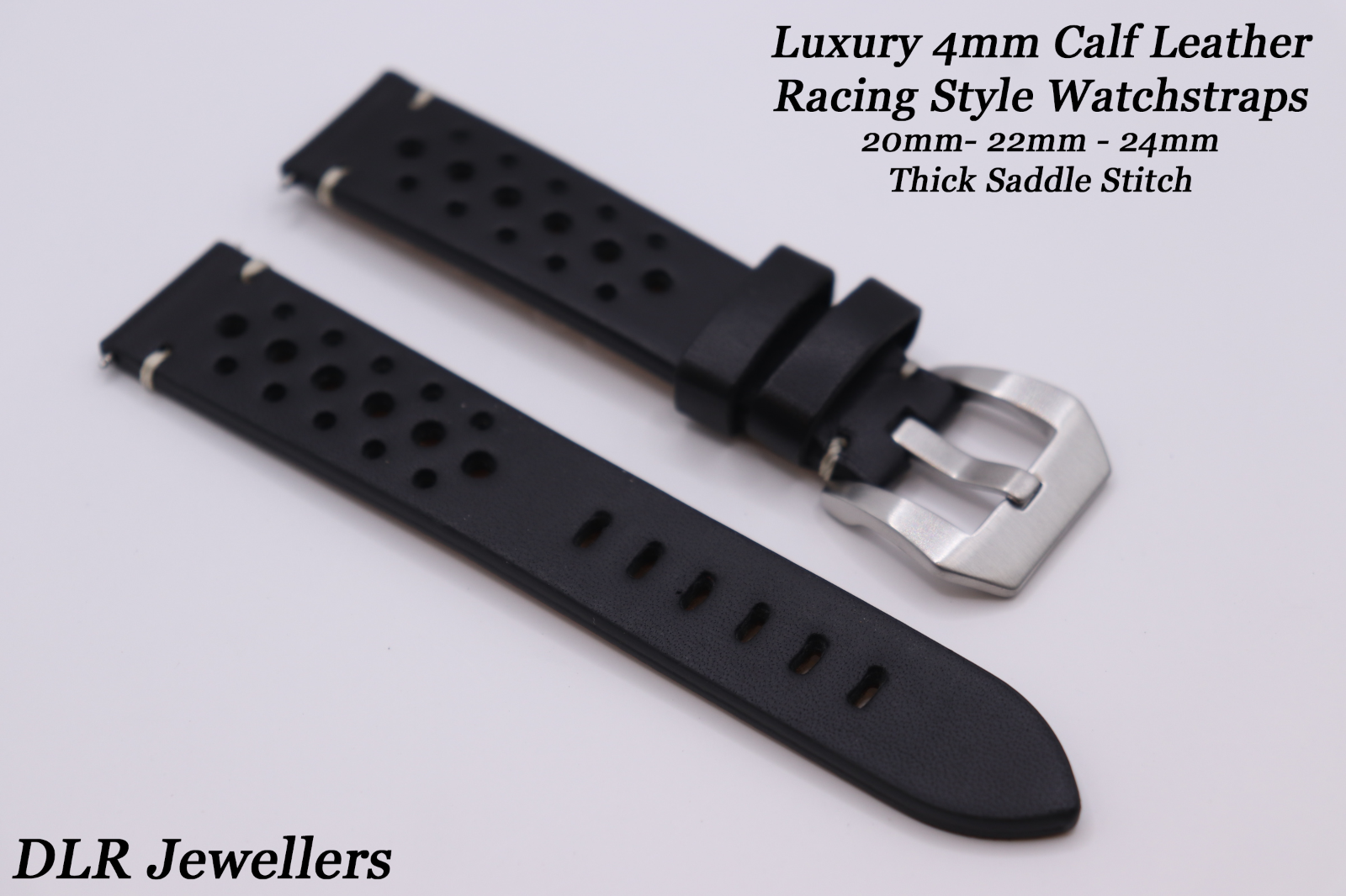 LUXURY 4mm Thick Stitched Black Calf Leather Perforated Watch Strap For OMEGA