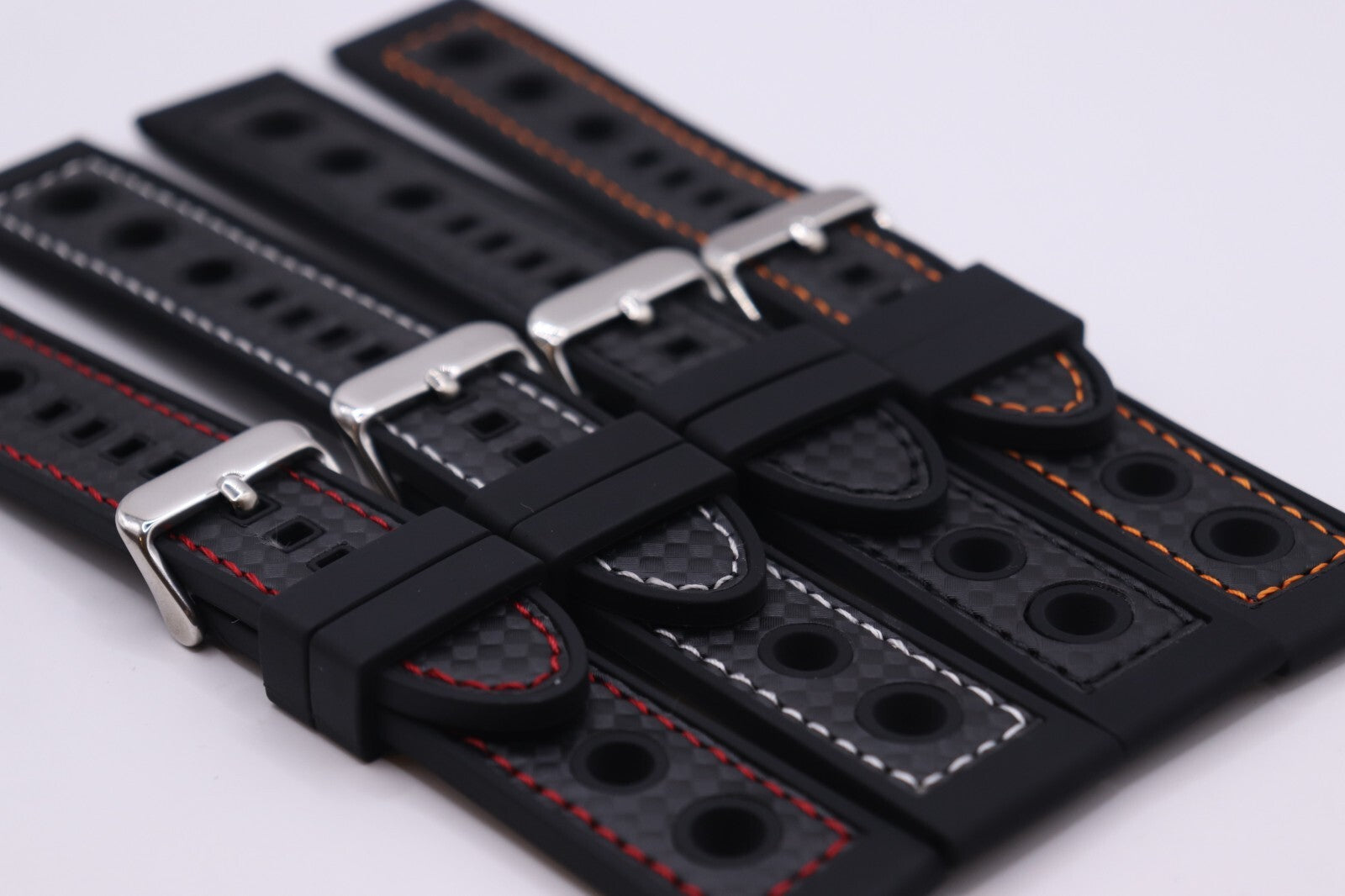 Black Silicone Rubber Contrast Stitched Waterproof CO32 Racing Watch Straps
