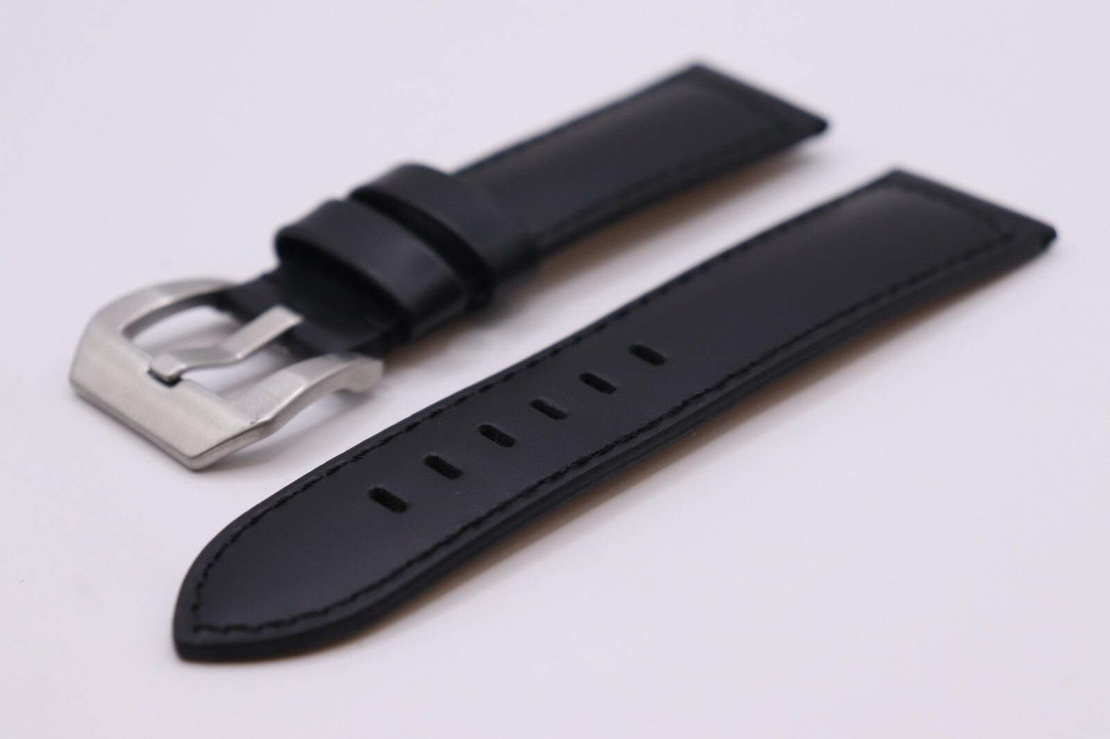 Black Panerai Style - Luxury Leather Watch Strap - 22mm & 24mm - Heavy Buckle
