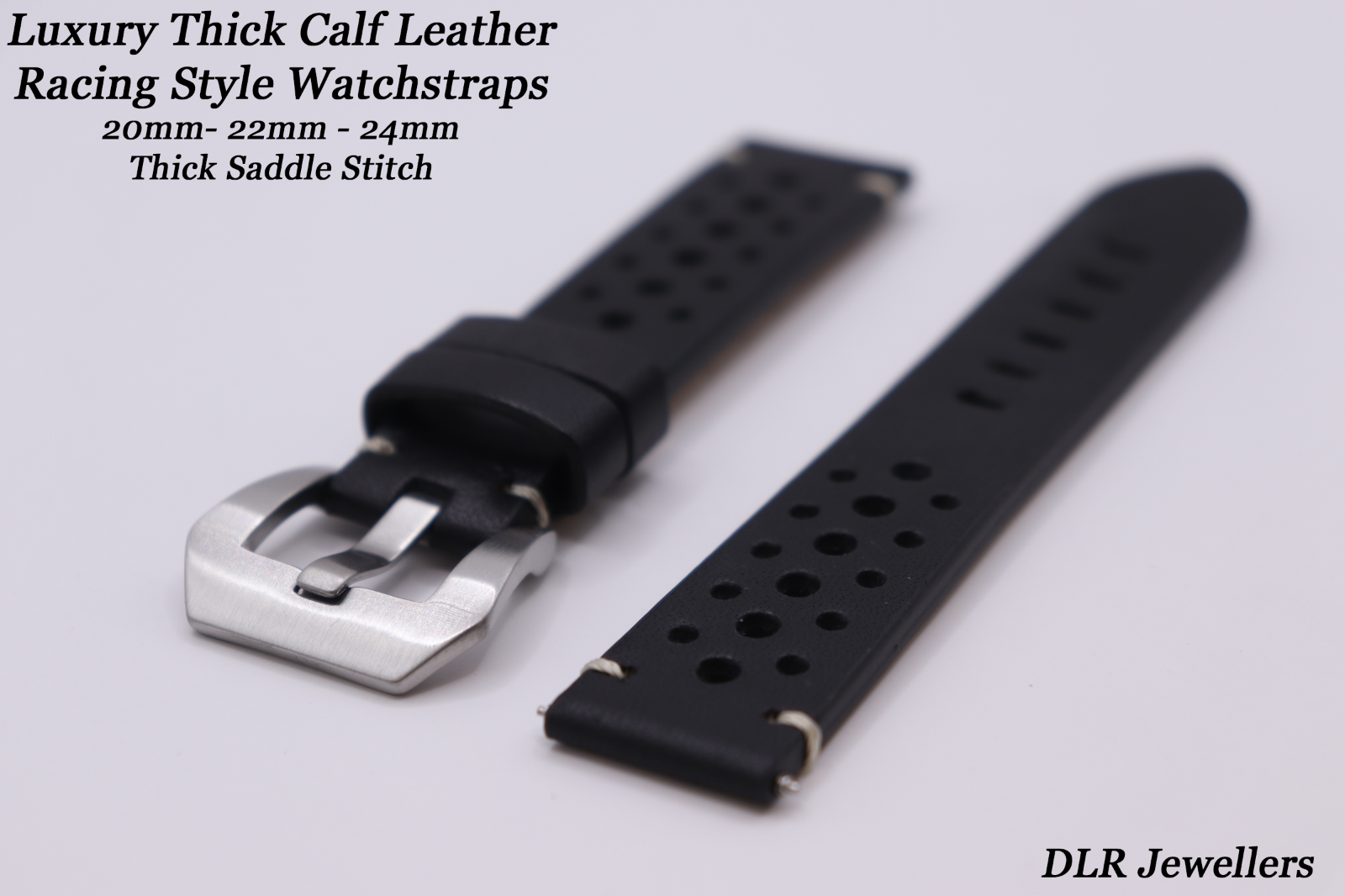 LUXURY 4mm Thick Stitched Black Calf Leather Perforated Watch Strap For OMEGA