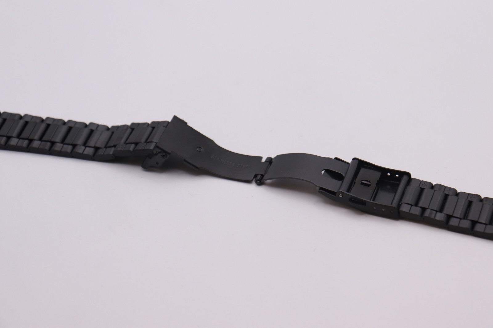 Black Metal Semi Solid Link Watch Straps w/ 18-20-22mm Curved & Straight Ends