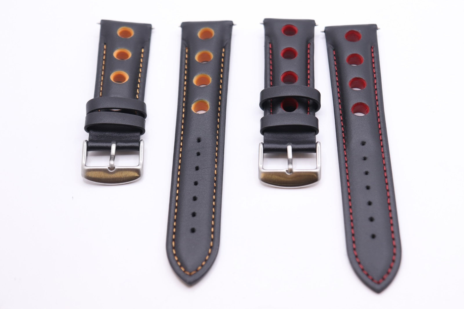 British Grand Prix Race Rally Watchstraps - Genuine Leather - Red & Orange +Pins