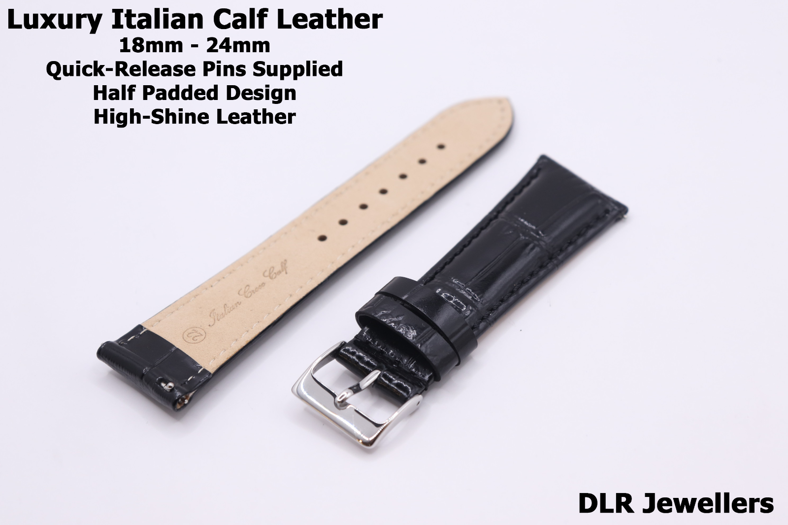 Luxury Crocodile Grain High Shine Genuine Leather Watch Strap 18 -20 -22 -24mm