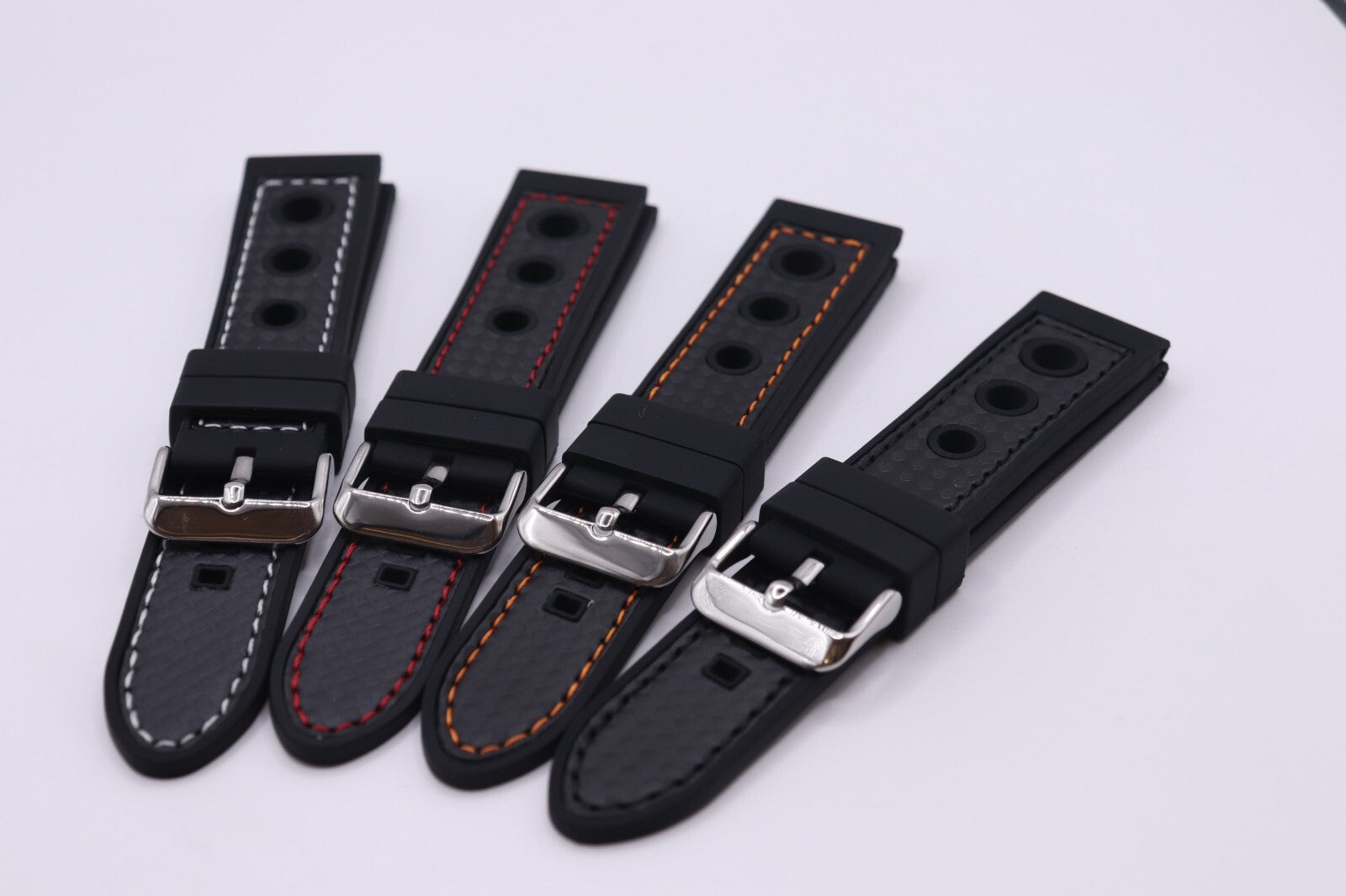 Black Silicone Rubber Contrast Stitched Waterproof CO32 Racing Watch Straps