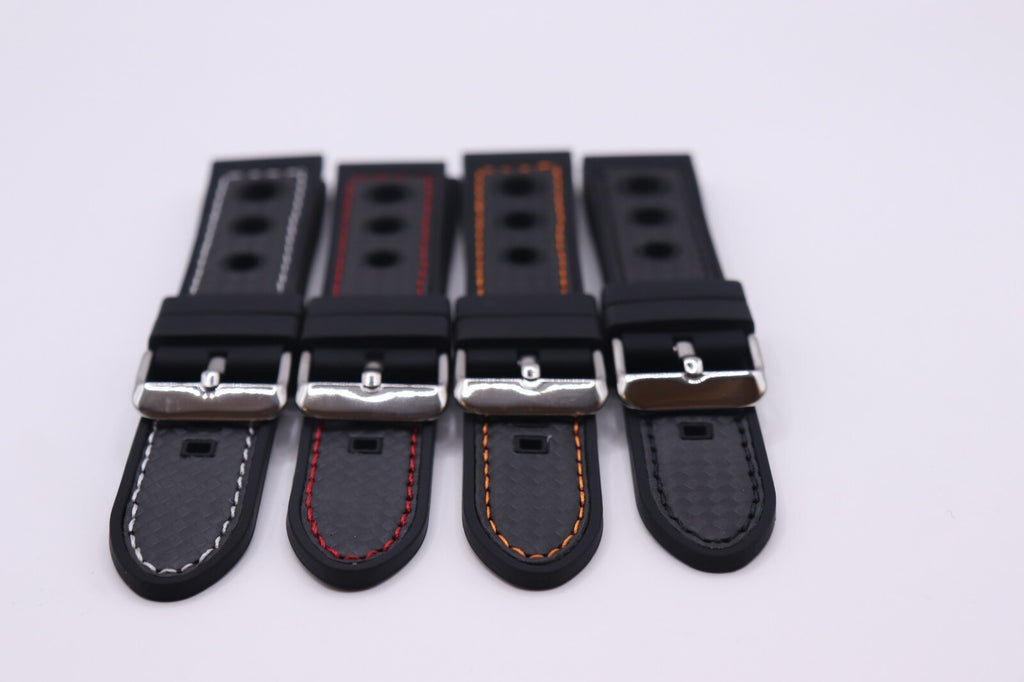 Black Silicone Rubber Contrast Stitched Waterproof CO32 Racing Watch Straps
