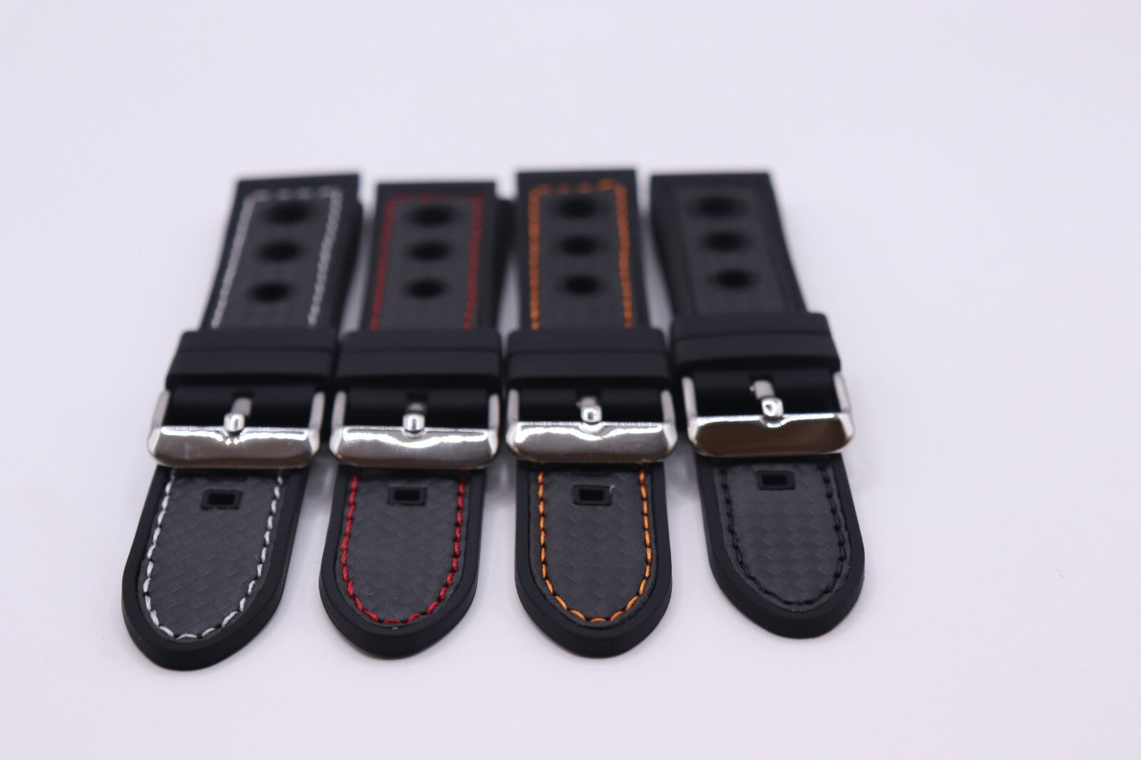 Black Silicone Rubber Contrast Stitched Waterproof CO32 Racing Watch Straps