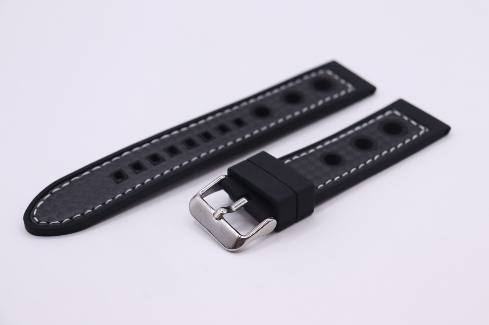 Black Silicone Rubber Contrast Stitched Waterproof CO32 Racing Watch Straps