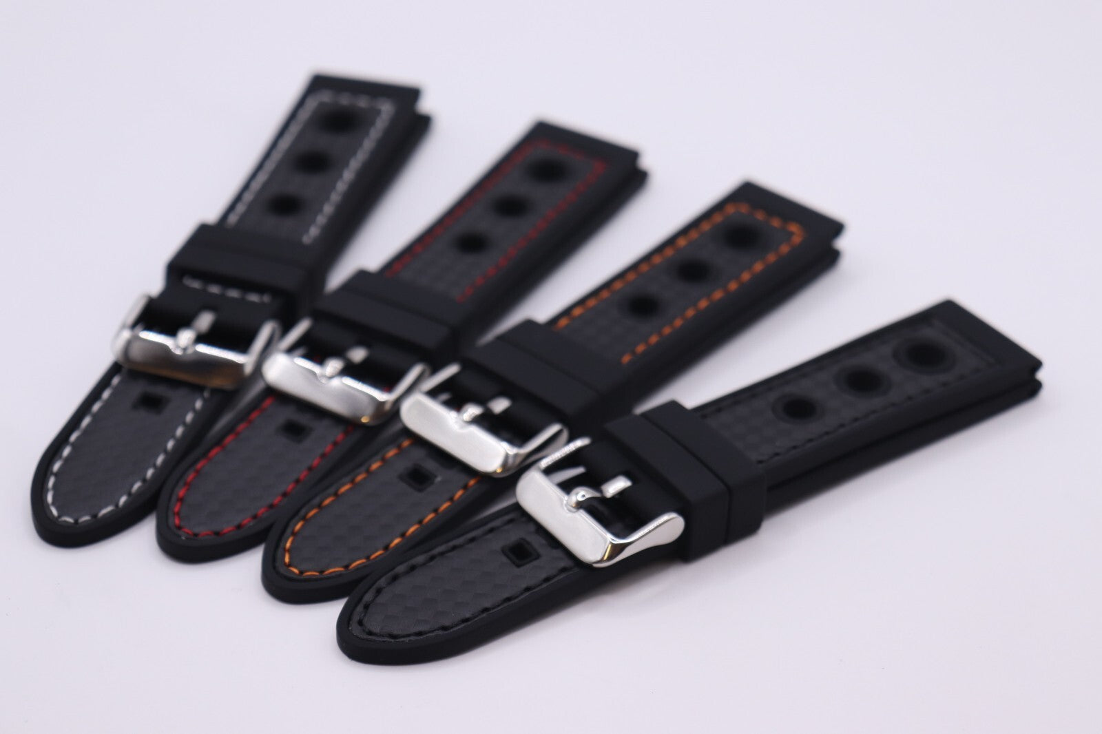 Black Silicone Rubber Contrast Stitched Waterproof CO32 Racing Watch Straps