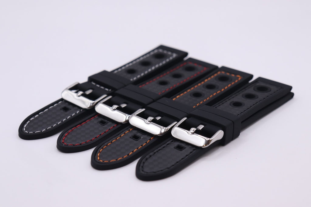 Black Silicone Rubber Contrast Stitched Waterproof CO32 Racing Watch Straps