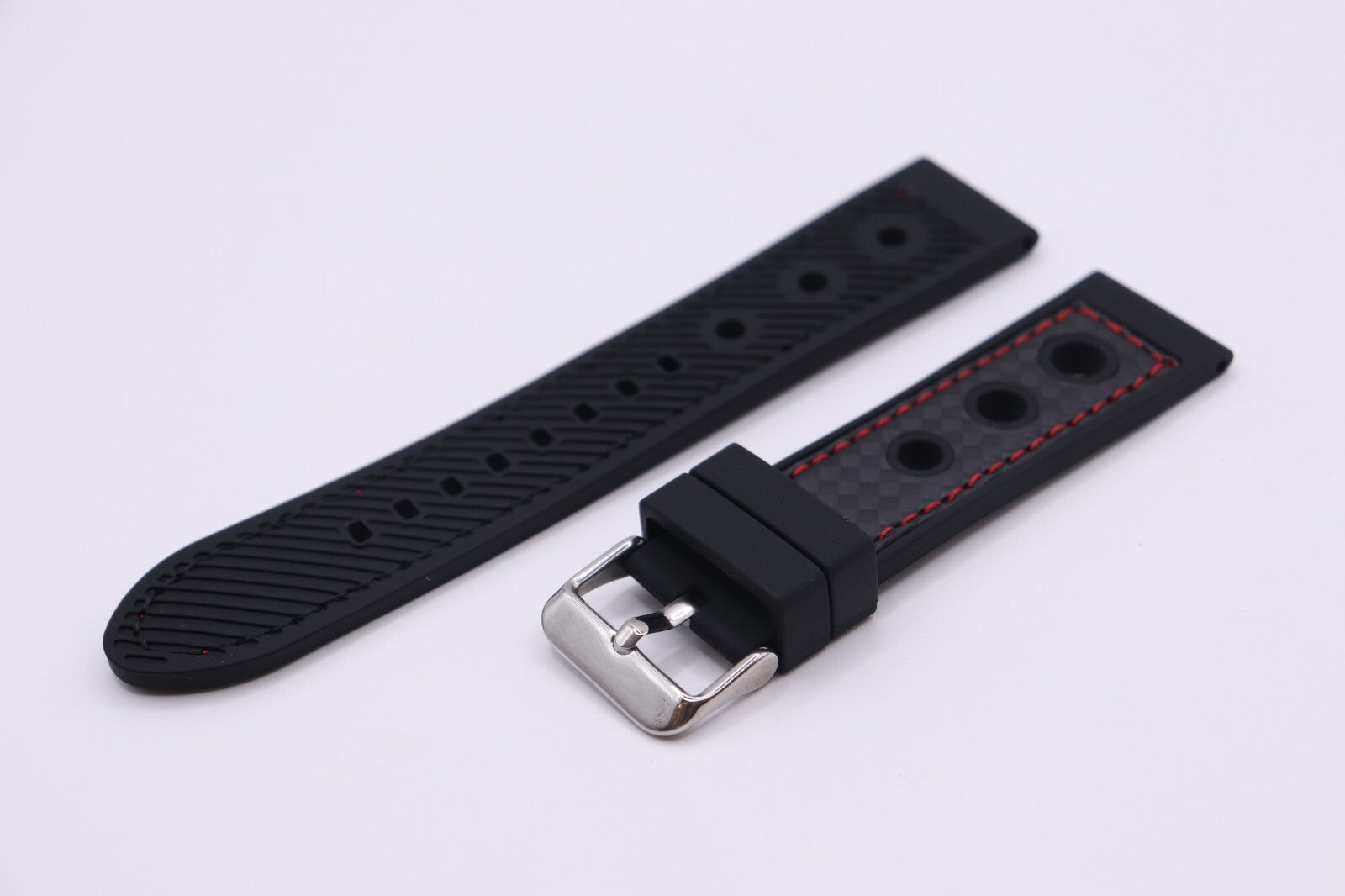 Black Silicone Rubber Contrast Stitched Waterproof CO32 Racing Watch Straps