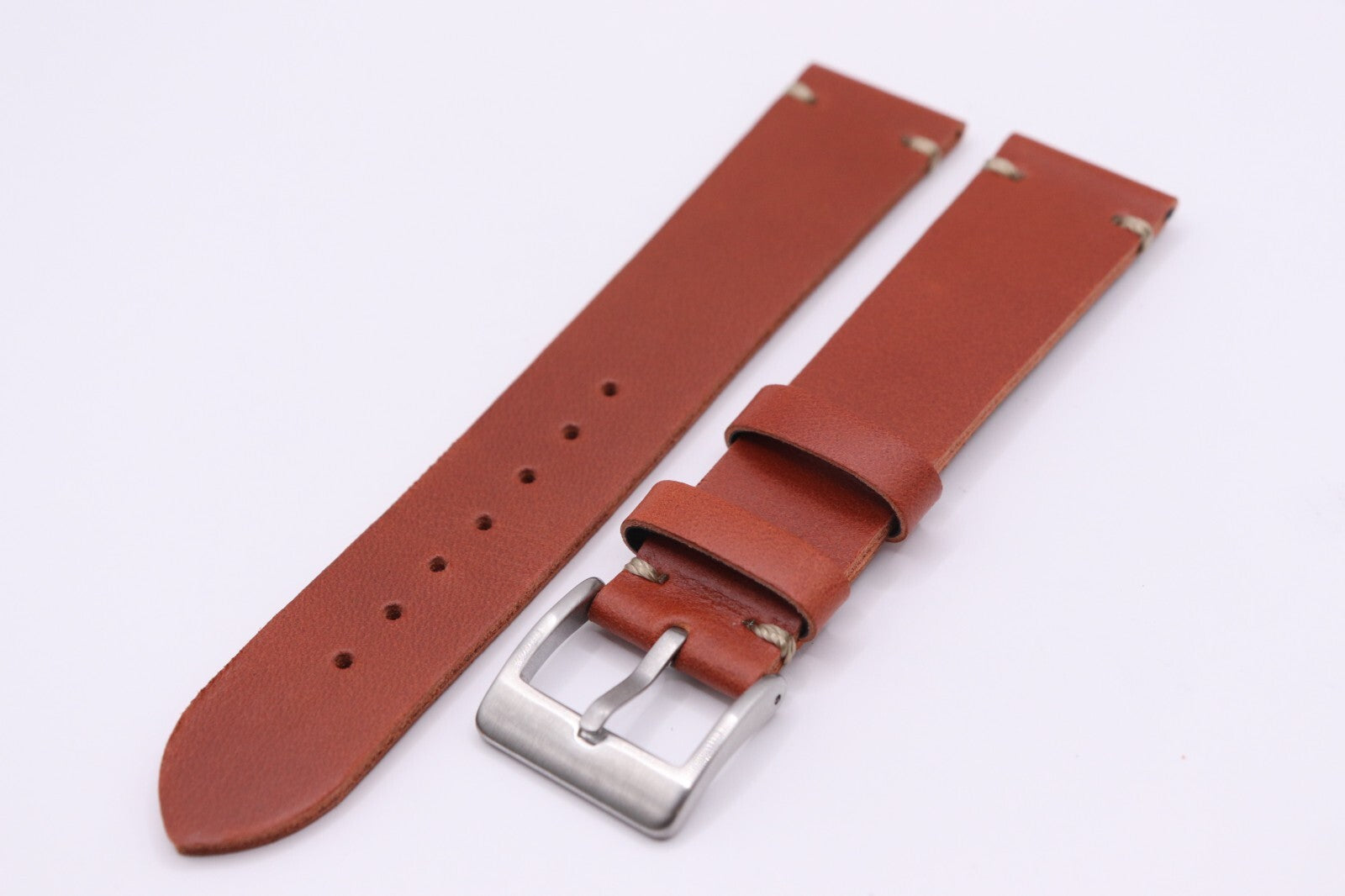 GENUINE Calf Leather Smooth Watch Strap Saddle Corner Stitch 18mm - 20mm - 22mm
