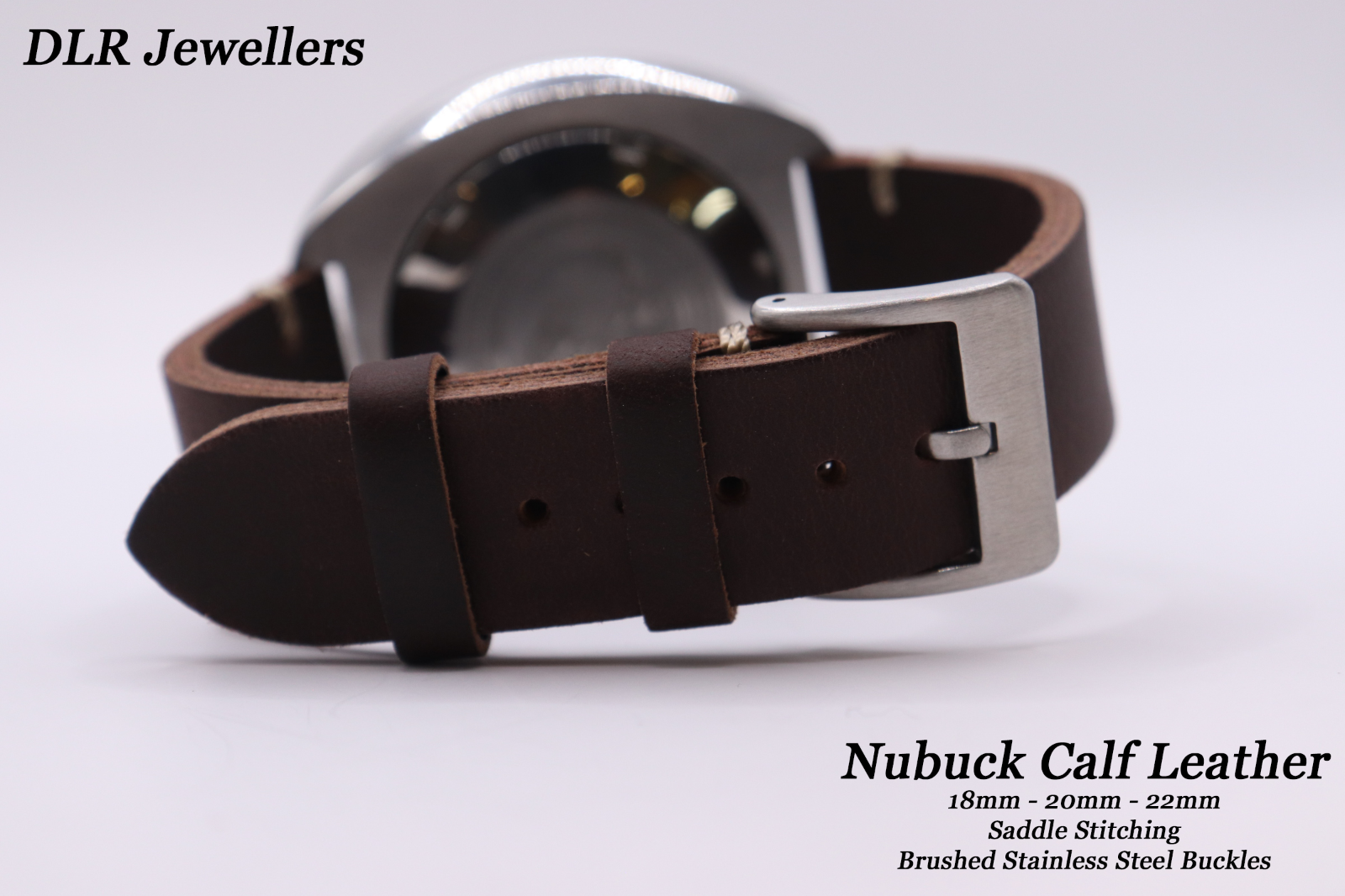 GENUINE Calf Leather Smooth Watch Strap Saddle Corner Stitch 18mm - 20mm - 22mm