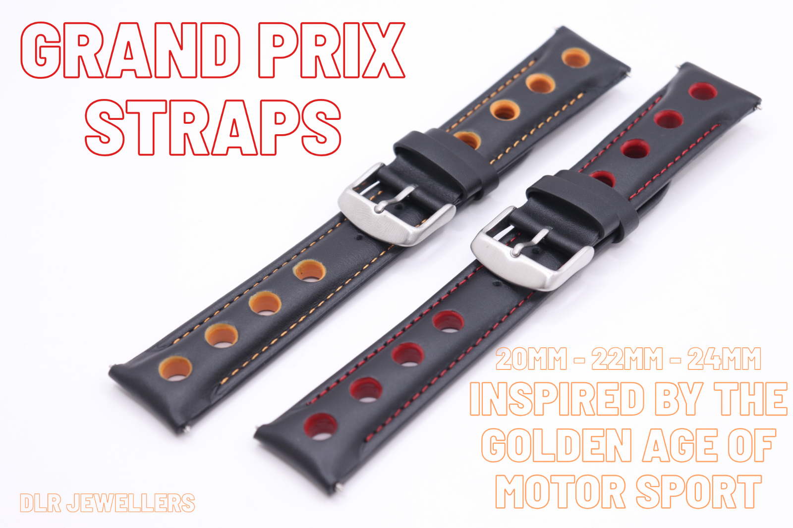 British Grand Prix Race Rally Watchstraps - Genuine Leather - Red & Orange +Pins