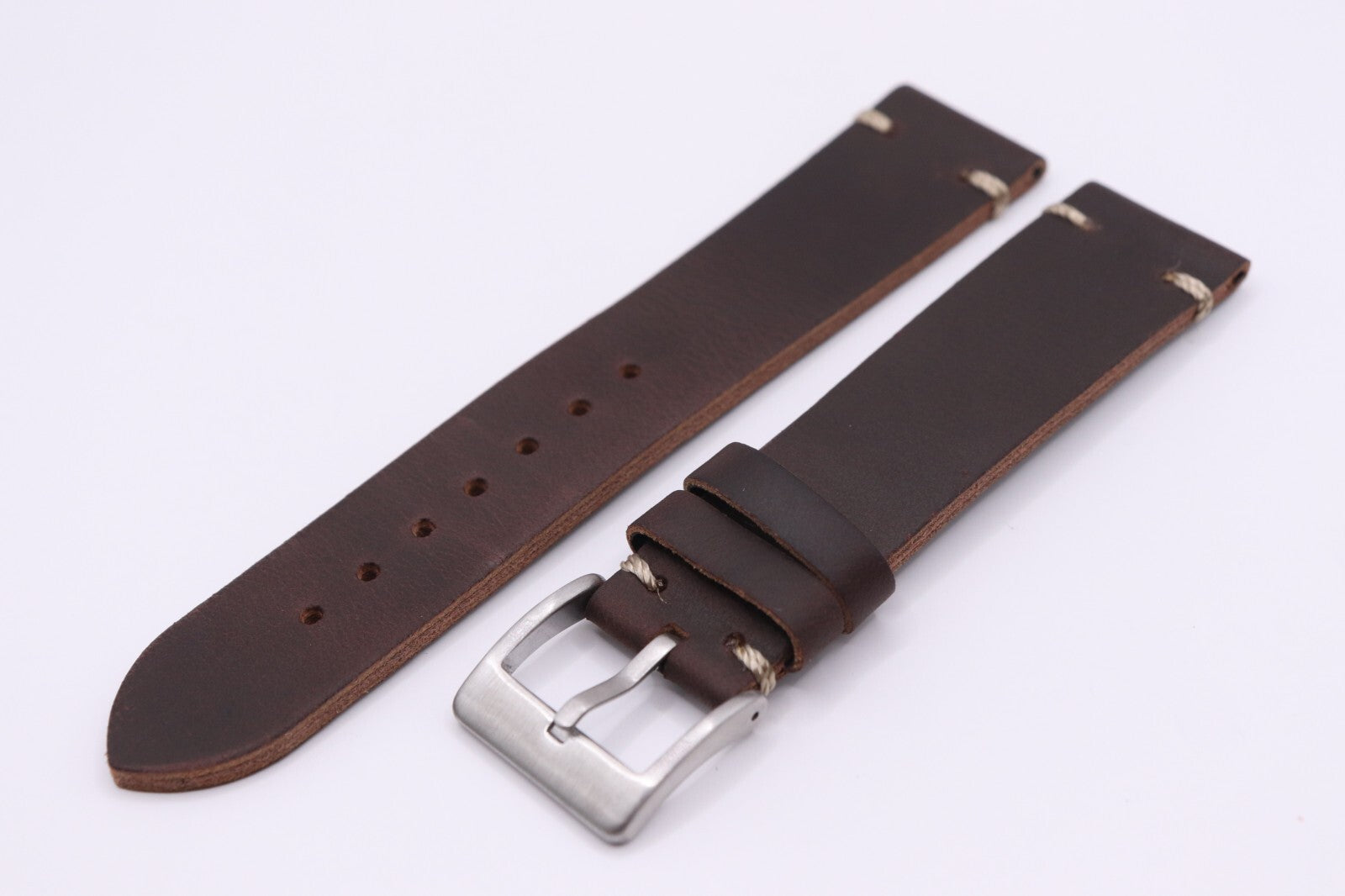 GENUINE Calf Leather Smooth Watch Strap Saddle Corner Stitch 18mm - 20mm - 22mm