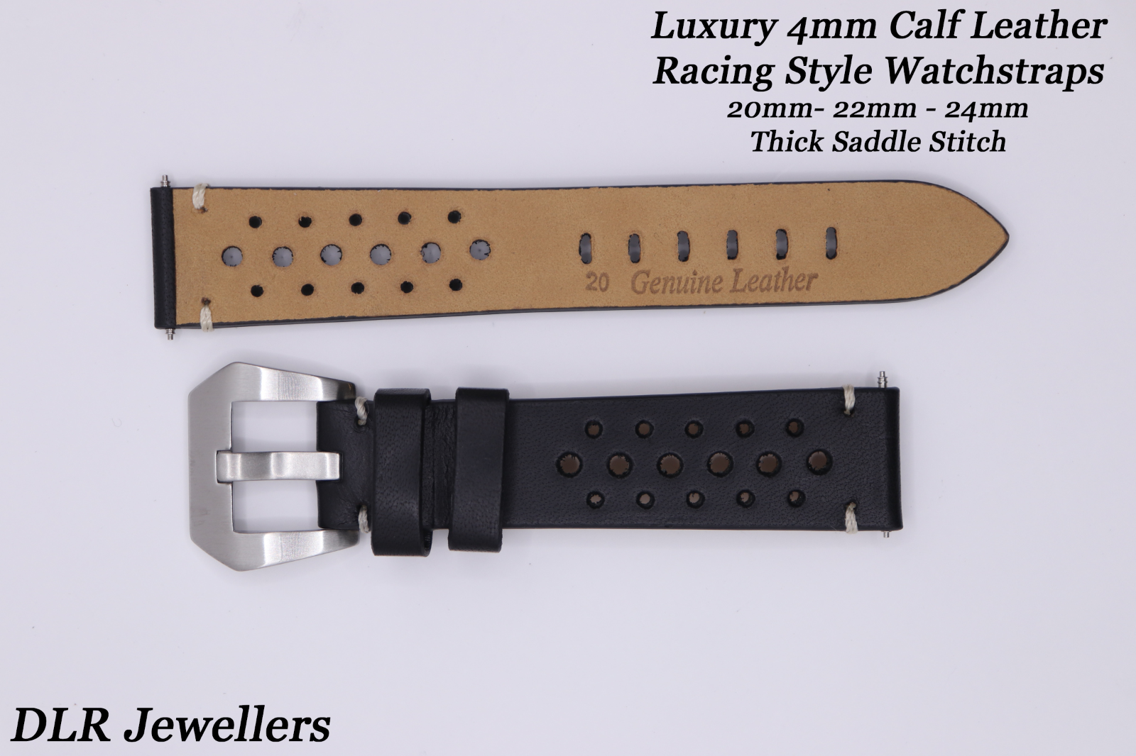 LUXURY 4mm Thick Stitched Black Calf Leather Perforated Watch Strap For OMEGA