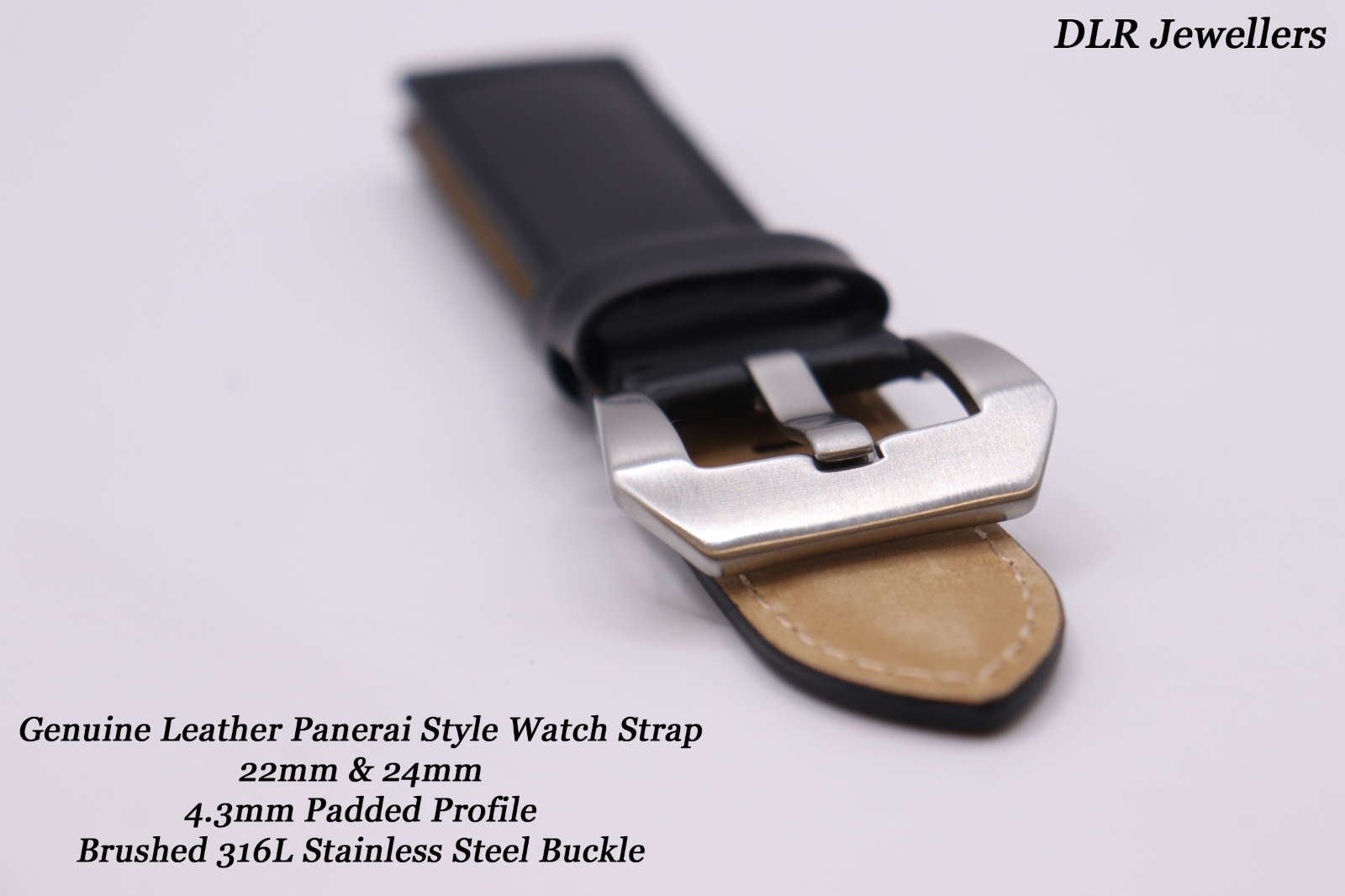 Black Genuine Leather Luxury PANERAI Style Padded Watch Strap 22mm & 24mm