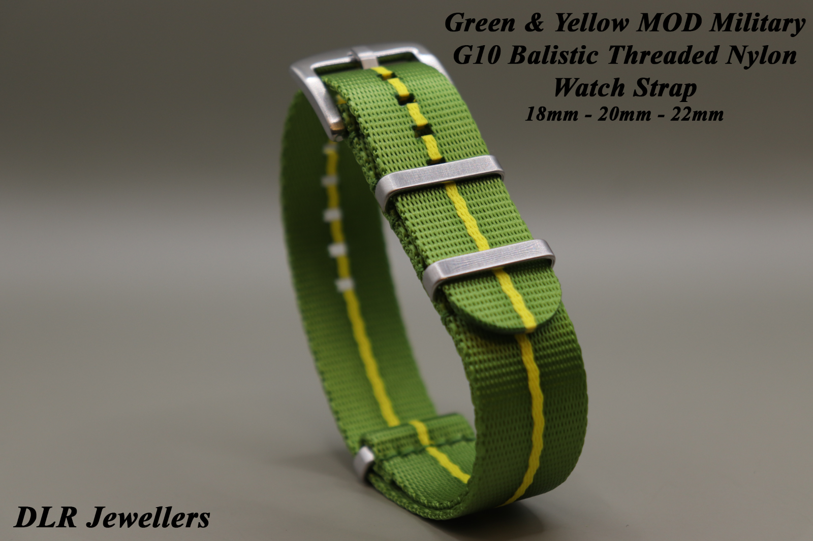 Army Ballistic Threaded Nylon Green & Yellow MOD G10 Watch Strap 18-20-22mm