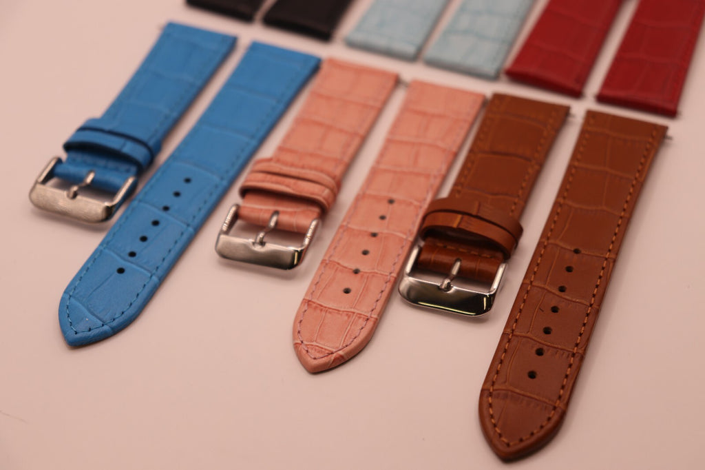 Coloured Crocodile Grain Italian Calf Leather Watch Straps - Extra Wide 20-30mm