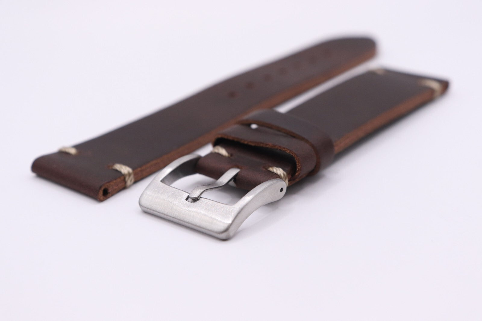 GENUINE Calf Leather Smooth Watch Strap Saddle Corner Stitch 18mm - 20mm - 22mm