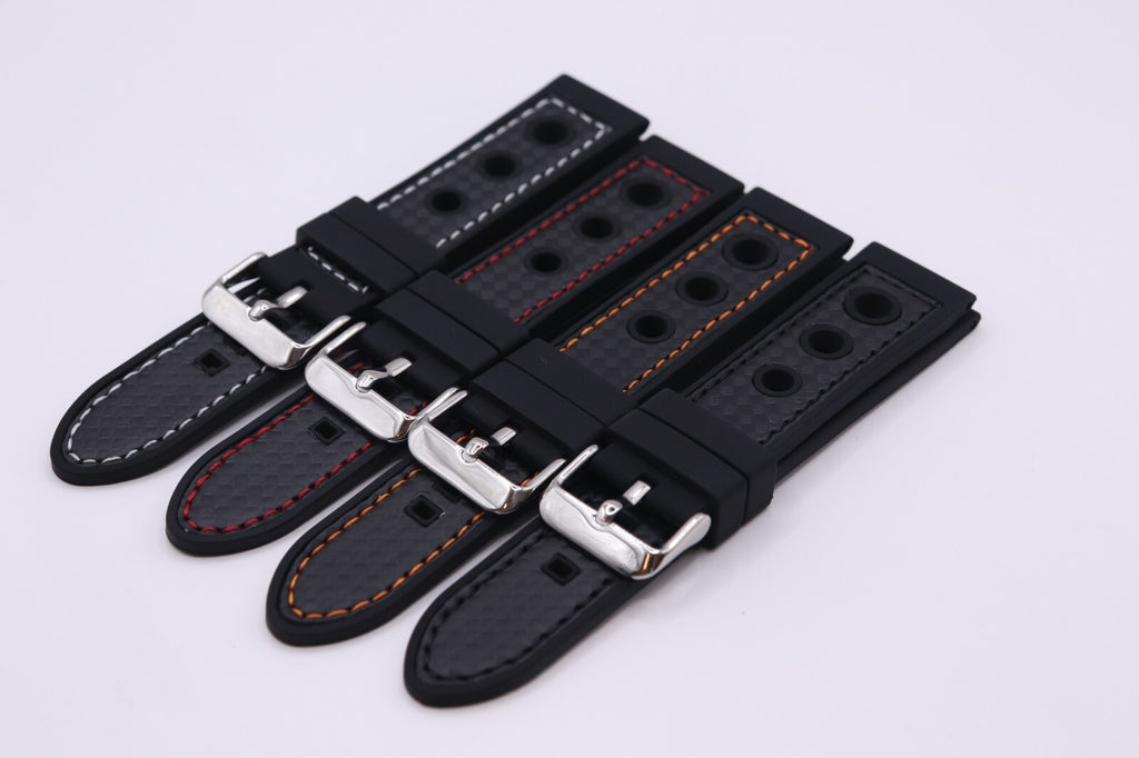 Black Silicone Rubber Contrast Stitched Waterproof CO32 Racing Watch Straps