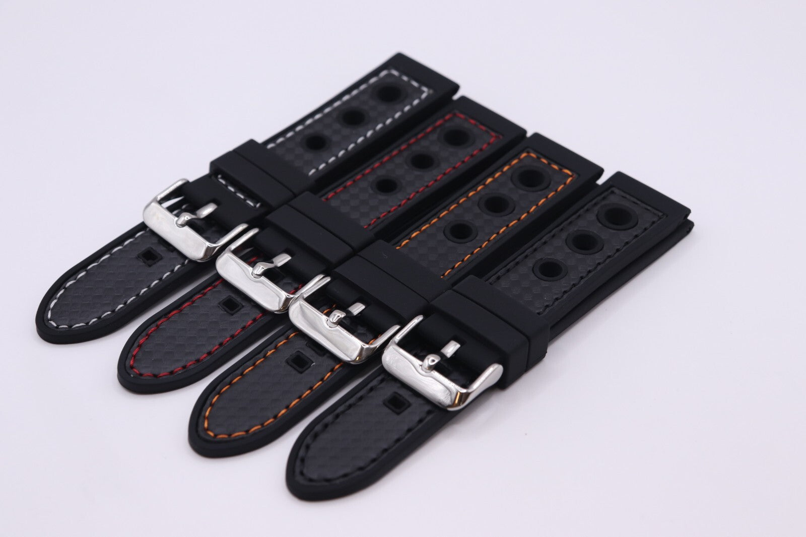 Black Silicone Rubber Contrast Stitched Waterproof CO32 Racing Watch Straps