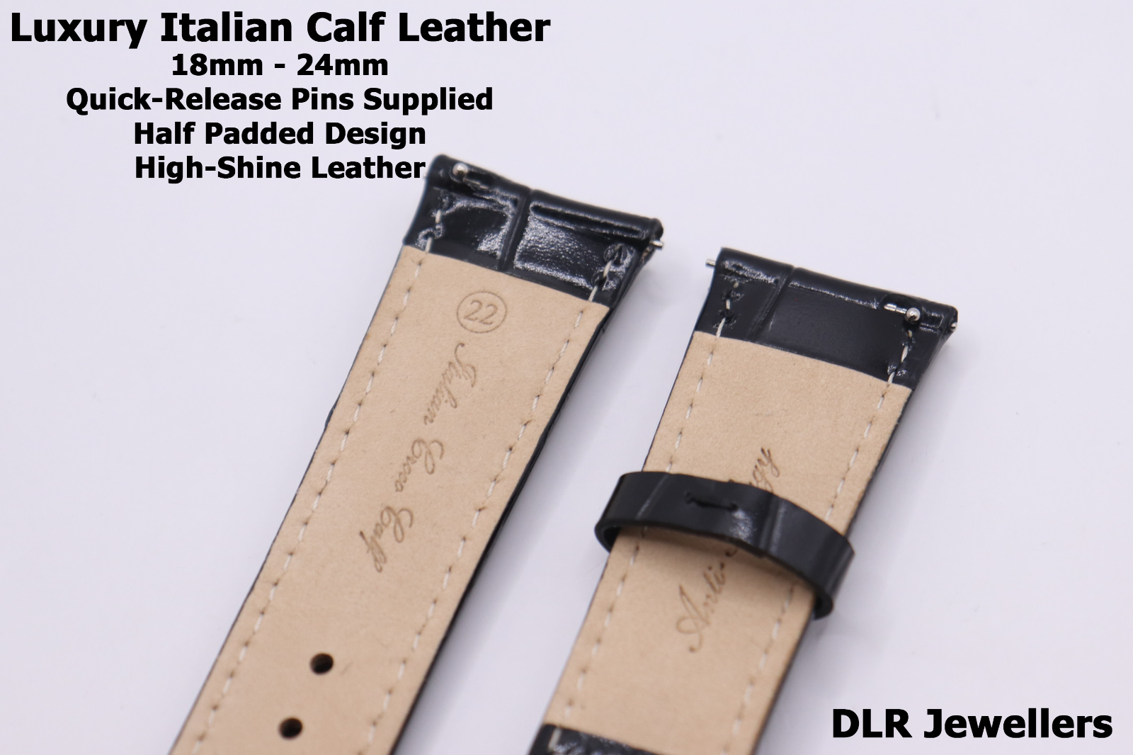 Luxury Crocodile Grain High Shine Genuine Leather Watch Strap 18 -20 -22 -24mm
