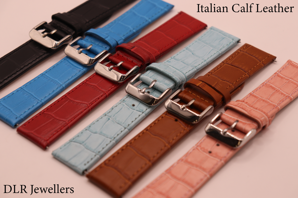 Coloured Crocodile Grain Italian Calf Leather Watch Straps - Extra Wide 20-30mm