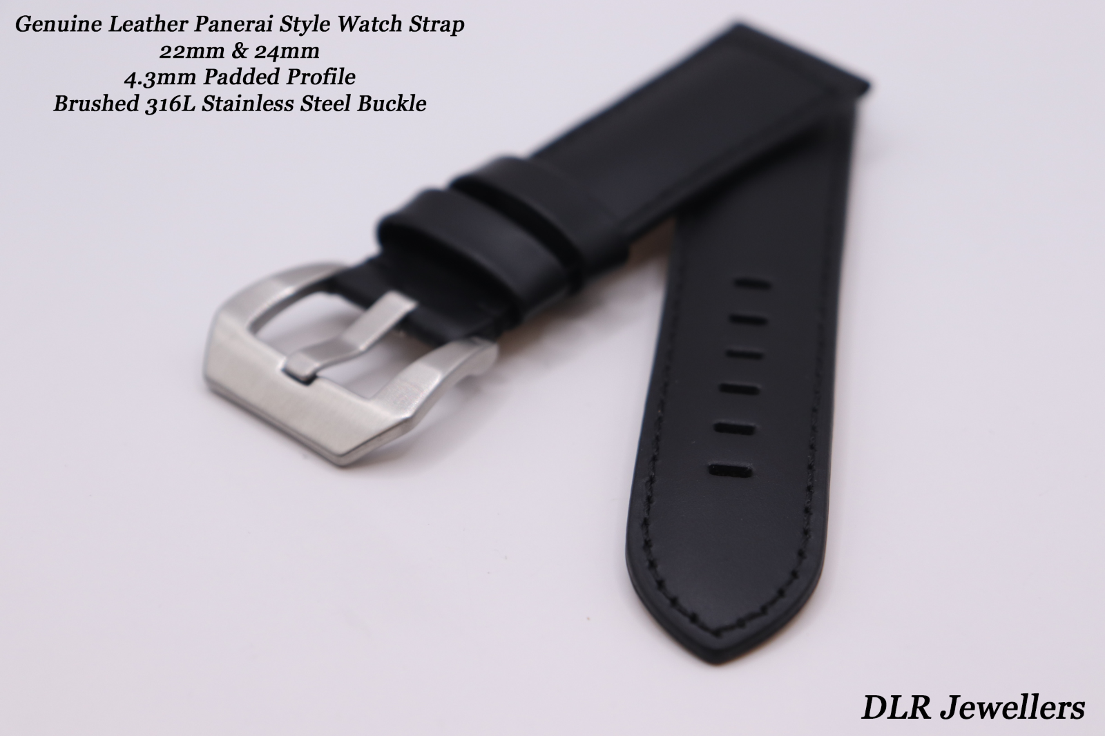 Black Genuine Leather Luxury PANERAI Style Padded Watch Strap 22mm & 24mm