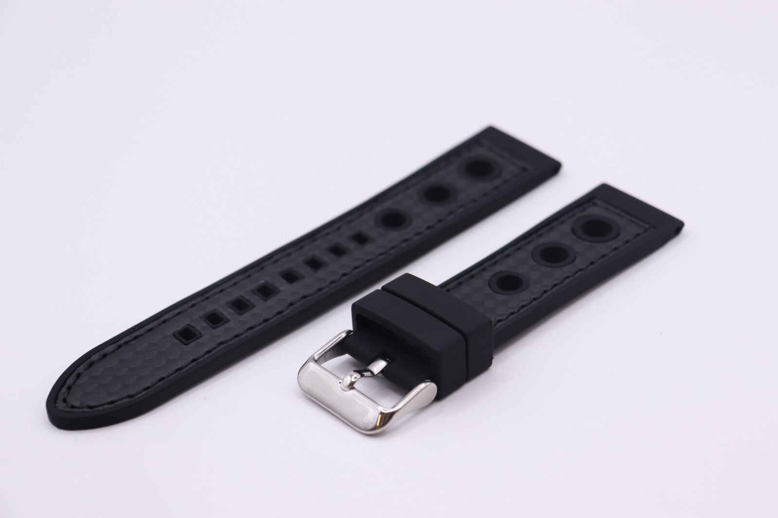 Black Silicone Rubber Contrast Stitched Waterproof CO32 Racing Watch Straps