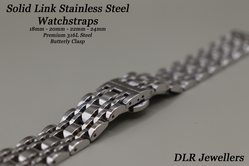 Full Mirror Solid Link 316L Stainless Steel Watch Strap 18 - 20 - 22 - 24mm