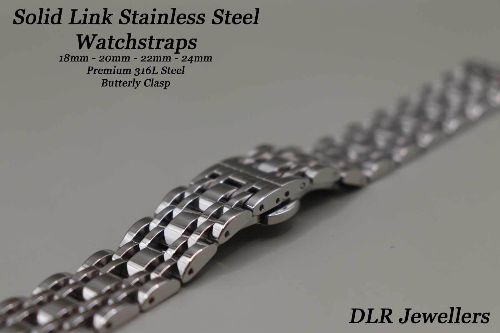 Full Mirror Solid Link 316L Stainless Steel Watch Strap 18 - 20 - 22 - 24mm