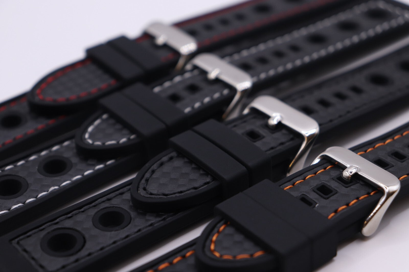 Black Silicone Rubber Contrast Stitched Waterproof CO32 Racing Watch Straps