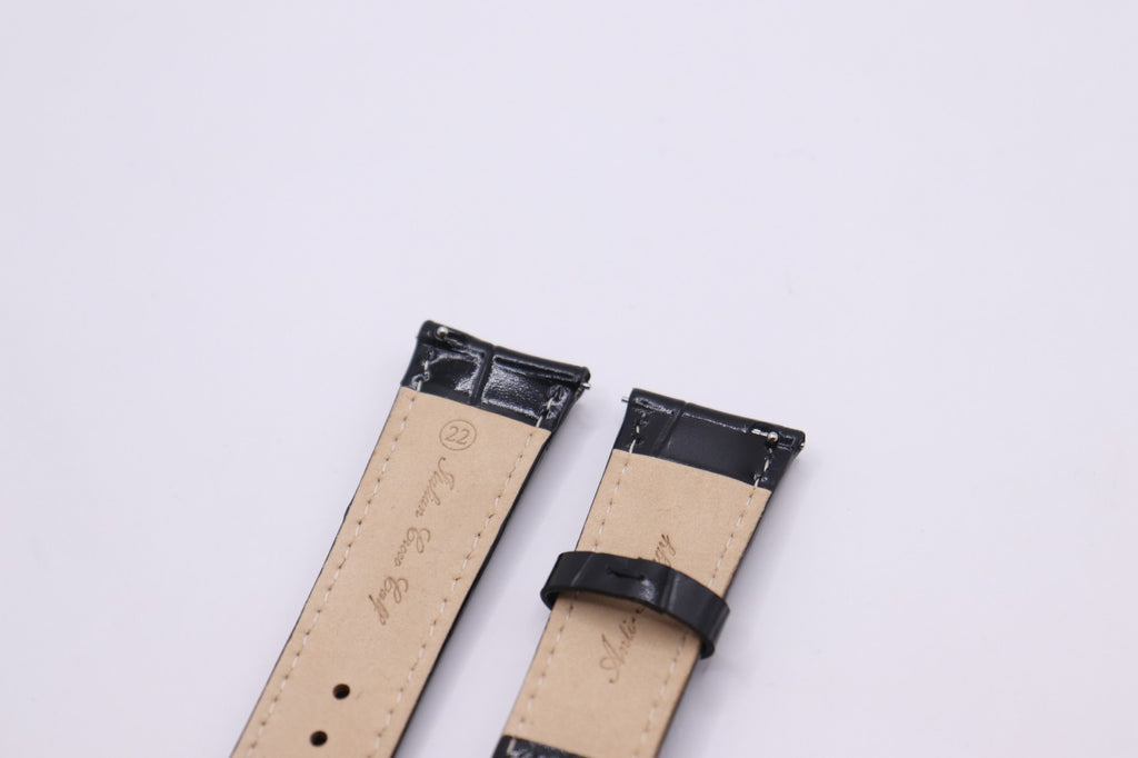 Black High Shine Croc Grain Genuine Italian Calf Leather - ANTI-ALLERGY- 18-24mm