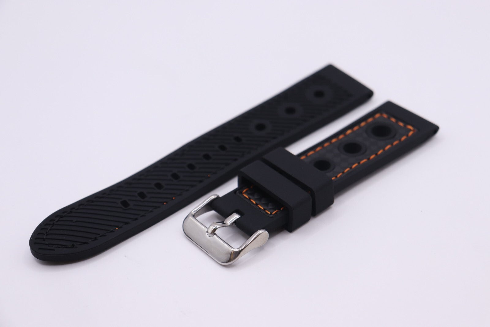 Black Silicone Rubber Contrast Stitched Waterproof CO32 Racing Watch Straps
