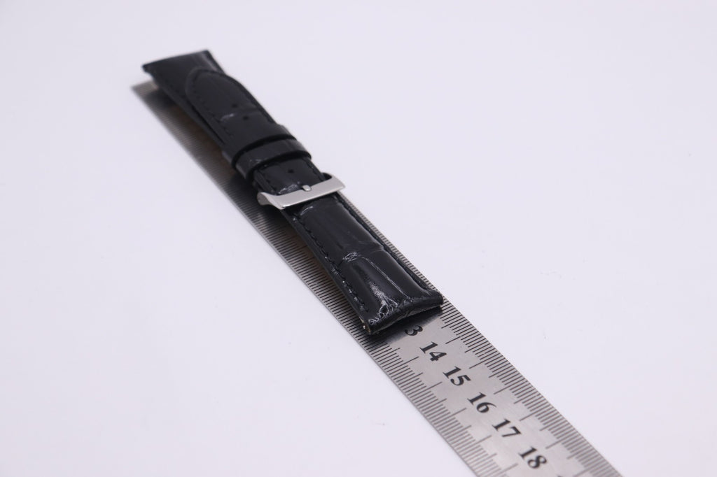 Black High Shine Croc Grain Genuine Italian Calf Leather - ANTI-ALLERGY- 18-24mm