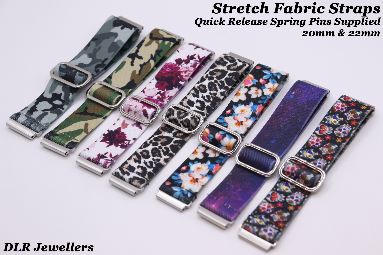 Elasticated Super Soft Nylon Watch Bands Strap - Dynamic Patterns - 20mm & 22mm